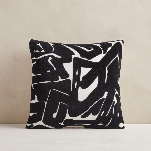 Abstract Velvet Applique Pillow Cover, 18"x18", Black