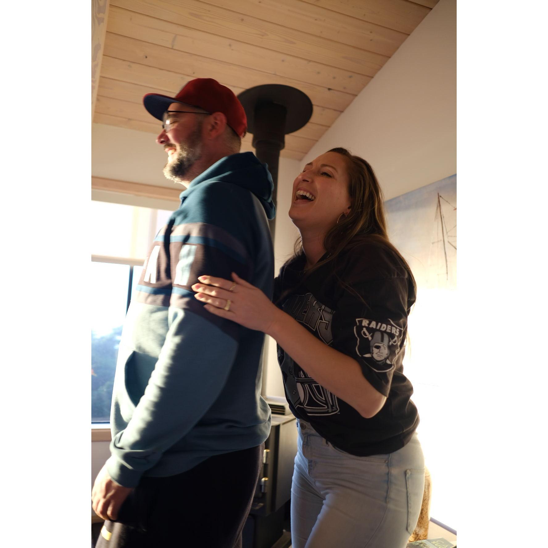 Giggling in The Sea Ranch during Emily's 33rd birthday