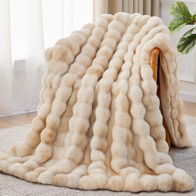 Anysay Faux Fur Throw Blanket, 1000GSM Fluffy Soft Bubble Blanket for Couch Bed, Cozy Plush Warm and Thick Rabbit Blanket for Living Room Bedroom 60''*80'' Tie-dye Brown