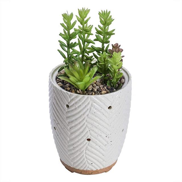 Essential Oil Diffuser, Artificial Succulent Plants Potted Diffusers for Essential Oils with 7 Colors LED Light,Ceramic Cool Mist Super Quiet Aromatherapy Diffuser for Home Office Bedroom