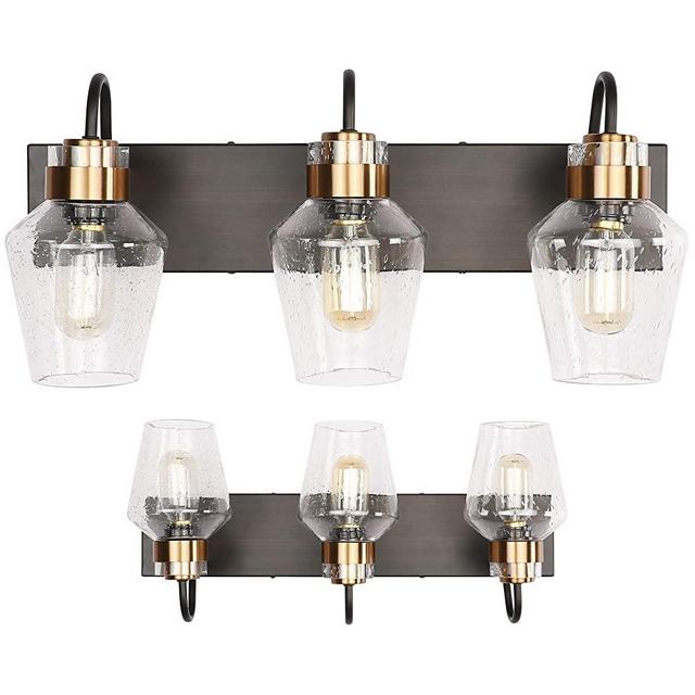 PRESDE Vintage Bathroom Lighting Fixtures Over Mirror Modern Glass Shade Bronze Brushed Black Vanity Lights Wall Sconce (3-Lights)