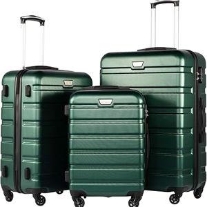 Coolife Luggage 3 Piece Set Suitcase Spinner Hardshell Lightweight TSA Lock (dark green3)
