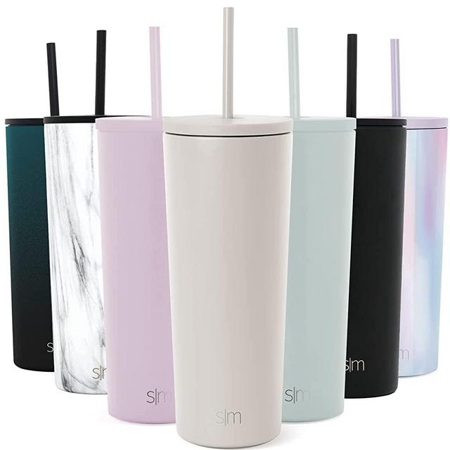 Simple Modern Insulated Tumbler with Lid and Straw | Iced Coffee Cup Reusable Stainless Steel Water Bottle Travel Mug | Valentines Gifts For Him & Her | Classic Collection | 24oz | Almond Birch