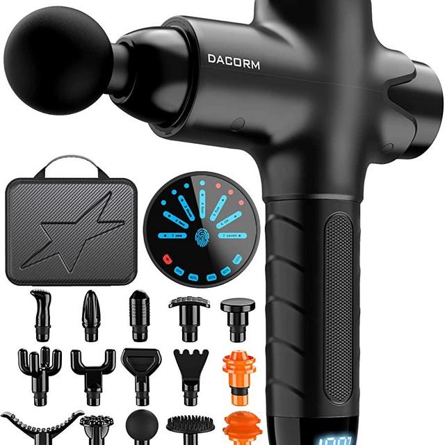 DACORM Massage Gun - Percussion Muscle Massage Gun for Athletes, Upgrade Quiet Portable Electric Sport Massager, Handheld Deep Tissue Massager of Y8 Pro Max (Black, 15 Heads)