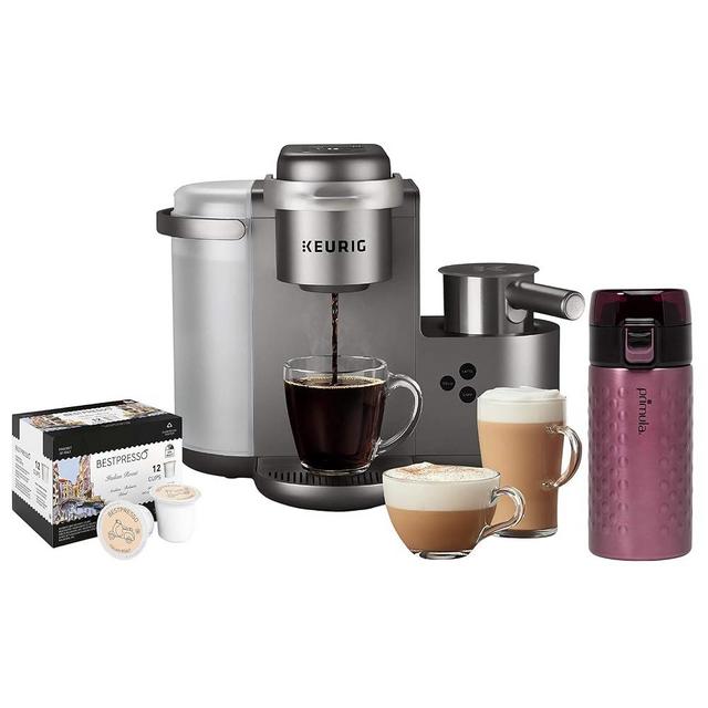 Keurig K-Cafe Special Edition Coffee Maker with Latte and Cappuccino Functionality - Convenient Brewing - (Nickel) Bundle with Stainless Steel Tumbler, and Italian Roast K-Cup Coffee Pods (3 Items)