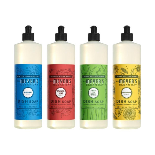 Mrs. MEYER'S Clean Day Dish Soap 16 FL OZ Each, Fresh Cut Grass, Tomato Vine, Dandelion, Blueberry, 1 CT (Variety Pack)