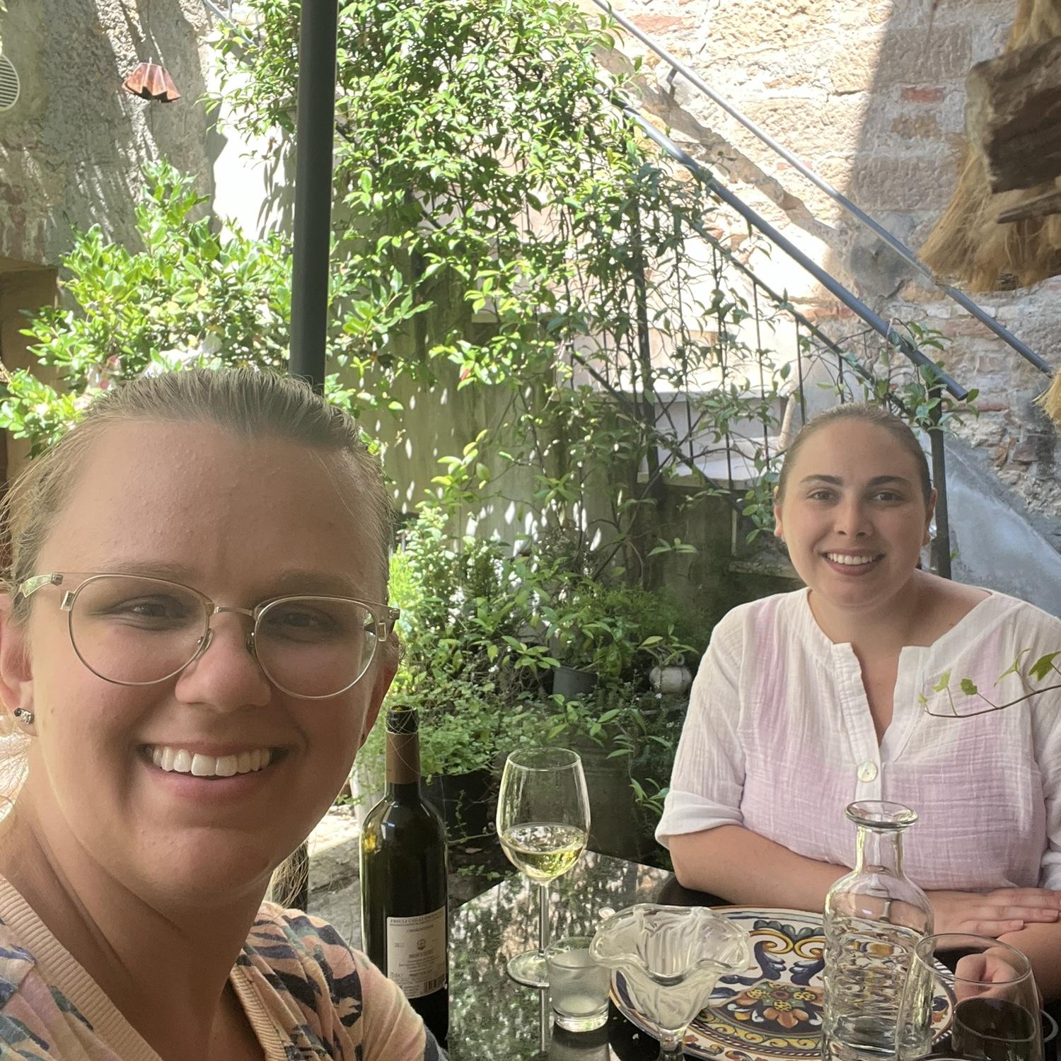 Enjoying lunch at Ristorante Beccofino in Pienza, Italy