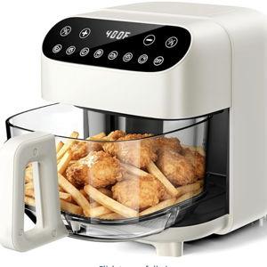 Kismile 4.5QT Glass Air Fryer, BPA-Free Non Toxic AirFryer with Digital Touch Control, 1500W Portable Airfryer, Dishwasher Safe Basket, Up to 400°F, Cooks with 95% Less Oil(White)