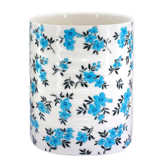 LEAZUL Kitchen Utensil Holder,7.2″Extra Large Stable Pattern Ceramic Utensil Crock,Utensil Organizer for Countertop,Kitchen Decor,Utensil Holder for Housewarming,Wedding Gift (Teal Blue)