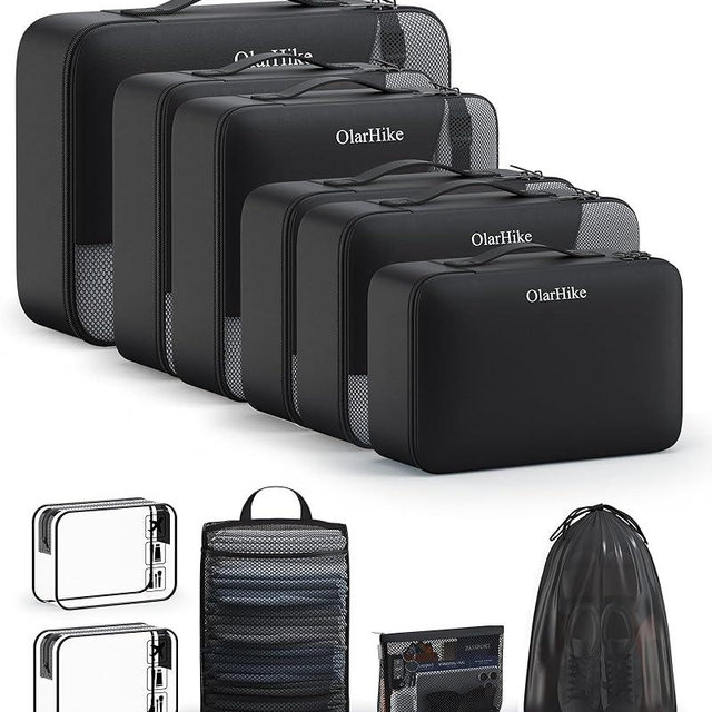 11 Set Packing Cubes for Travel,Gifts for Women Mom Kids,TSA Approved Bags for Makeup, Cosmetic, Toiletry, Organizers for Suitcase Carry On, Cruise Essentials Airplane Accessories, Black