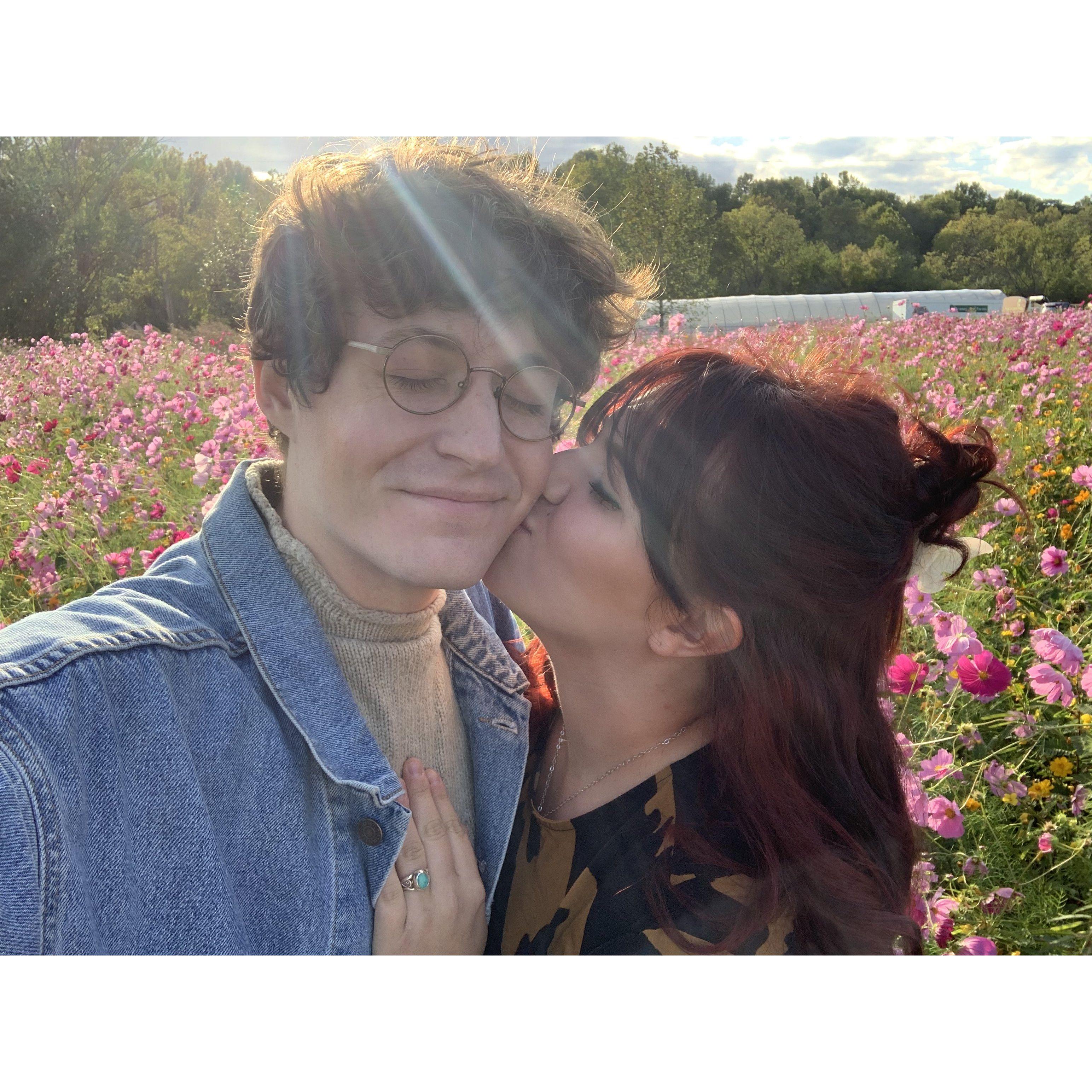 Celebrating our 4 year anniversary in October 2021. We walked among the flowers at the Parklands and ate amazing German food at Gausthaus (RIP).
