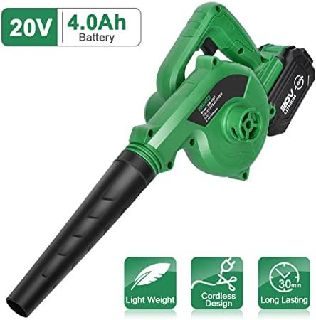 K I M O. Cordless Leaf Blower – 20V 4.0 Ah Lithium Battery Powered Lightweight, Compact 2 in 1 Sweeper & Vacuum for Clearing Dust, Leaf & Snow, Car Vacuum, Patio/Deck/Garden Cleaning, Garage Dusting