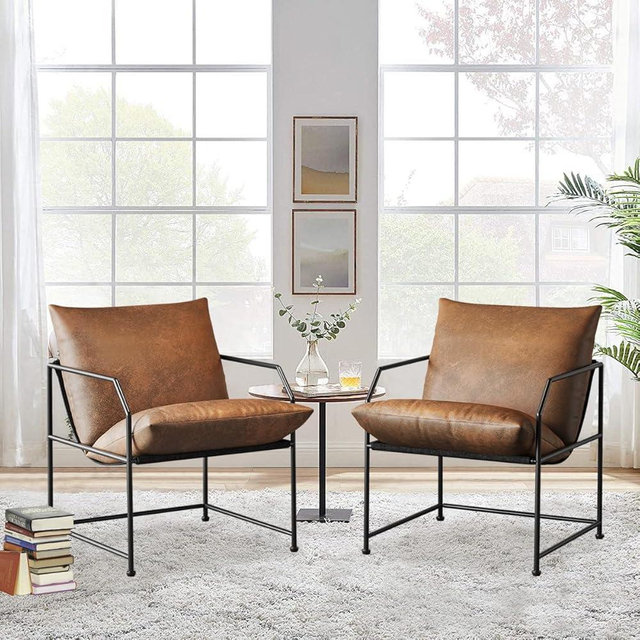 Accent Chair Living Room Chairs Accent Chairs Set of 2 Comfy Reading Chair for Bedroom Upholstered Lounge Chair Mid Century Modern Arm Chair Side Sofa Chair Armchair Waiting Room Chairs(Brown, 2)