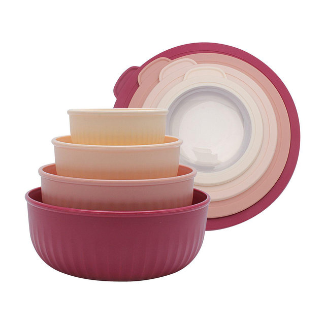 COOK WITH COLOR Wide Mixing Bowls with Lids 8 Piece Set ROSE