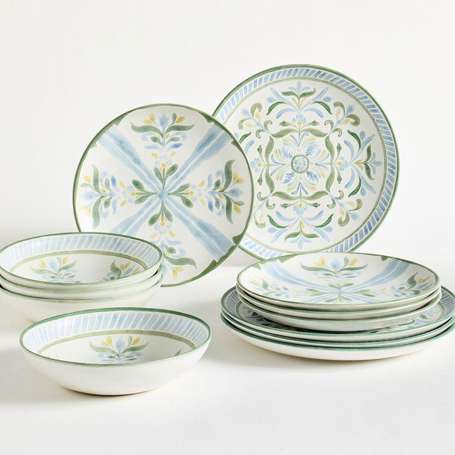 Chambray Tile Stoneware 12-Piece Dinnerware Set - Chambray Multi
