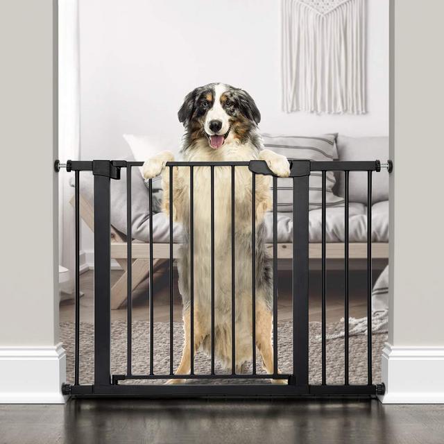 Cumbor 43.3”Auto Close Safety Baby Gate, Extra Tall and Wide Child Gate, Easy Walk Thru Durability Dog Gate for The House, Stairs, Doorways. Includes 4 Wall Cups, 2.75-Inch and 8.25-Inch Extension