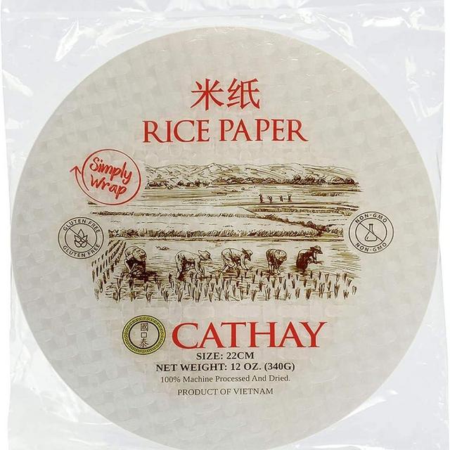 Cathay Fresh Spring Roll Rice Paper Wrappers, Rice Paper Wrappers for Fresh Rolls-30 Sheets, Non-GMO, Gluten-Free, Low Carb, Vietnamese Summer Wrap with Natural Ingredients, Veggie Wrap (Round, 22cm)