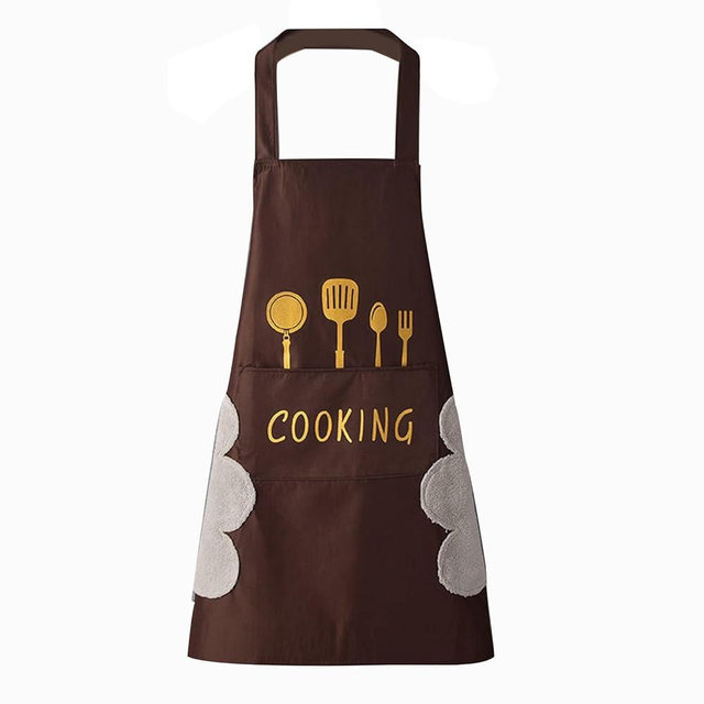 DILLMAN Women Kitchen Apron with Hand Wipe Pockets，Big Pocket,Hand-wiping, Waterproof for Cooking Baking