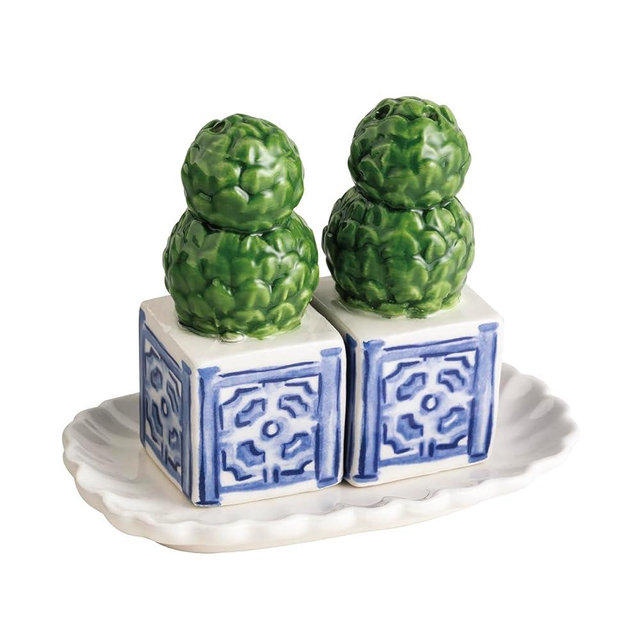 Mud Pie Ceramic Topiary Salt And Pepper Shaker Set