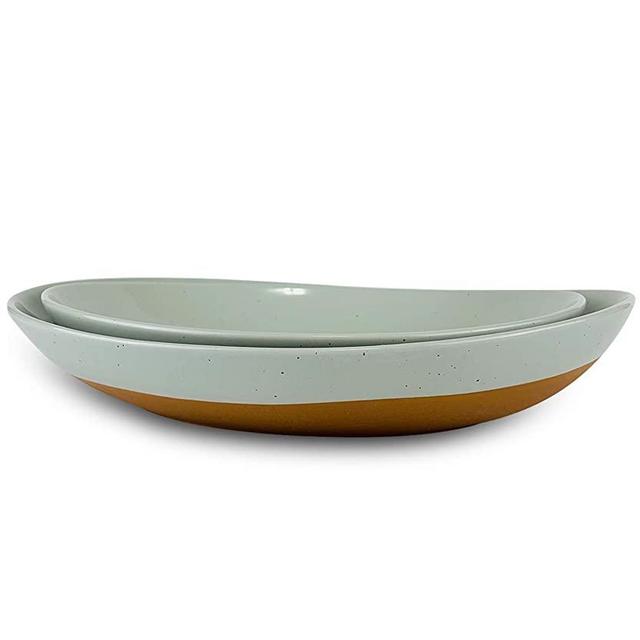 Mora Ceramic Large Serving Bowls- Set of 2 Oval Platters for Entertaining. Modern Kitchen Dishes for Dinner, Fruit, Salad, Turkey, etc. Oven, Dishwasher Safe, 55 / 35 oz, 13.5" / 11.8" - Earl Grey