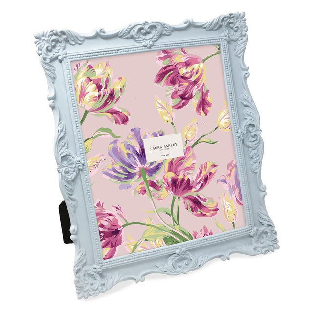 Laura Ashley 8x10 Powder Blue Ornate Textured Hand-Crafted Resin Picture Frame w/Easel & Hook for Tabletop & Wall Display, Decorative Floral Design Home Décor, Photo Gallery, Art (8x10, Powder Blue)
