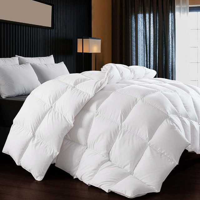 WhatsBedding Puffy White Goose Feather Down Comforter Oversize King, Feather Down All Season Duvet Insert, 100% Cotton Luxury Hotel Collection, 4 Corner Loops, 120x98 in