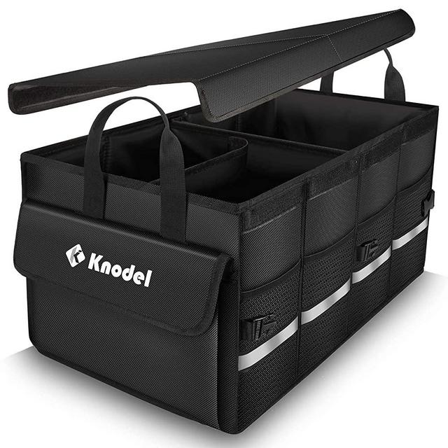 Knodel Car Trunk Organizer with Foldable Lid, Collapsible Car Trunk Storage Organizer, Car Cargo Trunk Organizer with Cover (Medium)