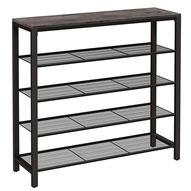 VASAGLE Shoe Rack, Shoe Storage Organizer with 4 Mesh Shelves and Large Surface for Bags, Shoe Shelf for Entryway Hallway Closet, Steel Frame, Industrial, Charcoal Gray and Black ULBS015B04