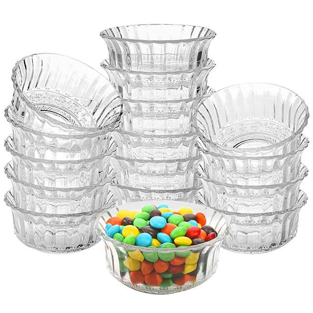 Frcctre 16 Pack 4 Inch Glass Bowls, 8.5 Oz Mini Glass Prep Bowls Serving Bowls for Kitchen Prep, Dessert, Dips, Candy, Nuts, Snack - Stackable and Dishwasher Safe