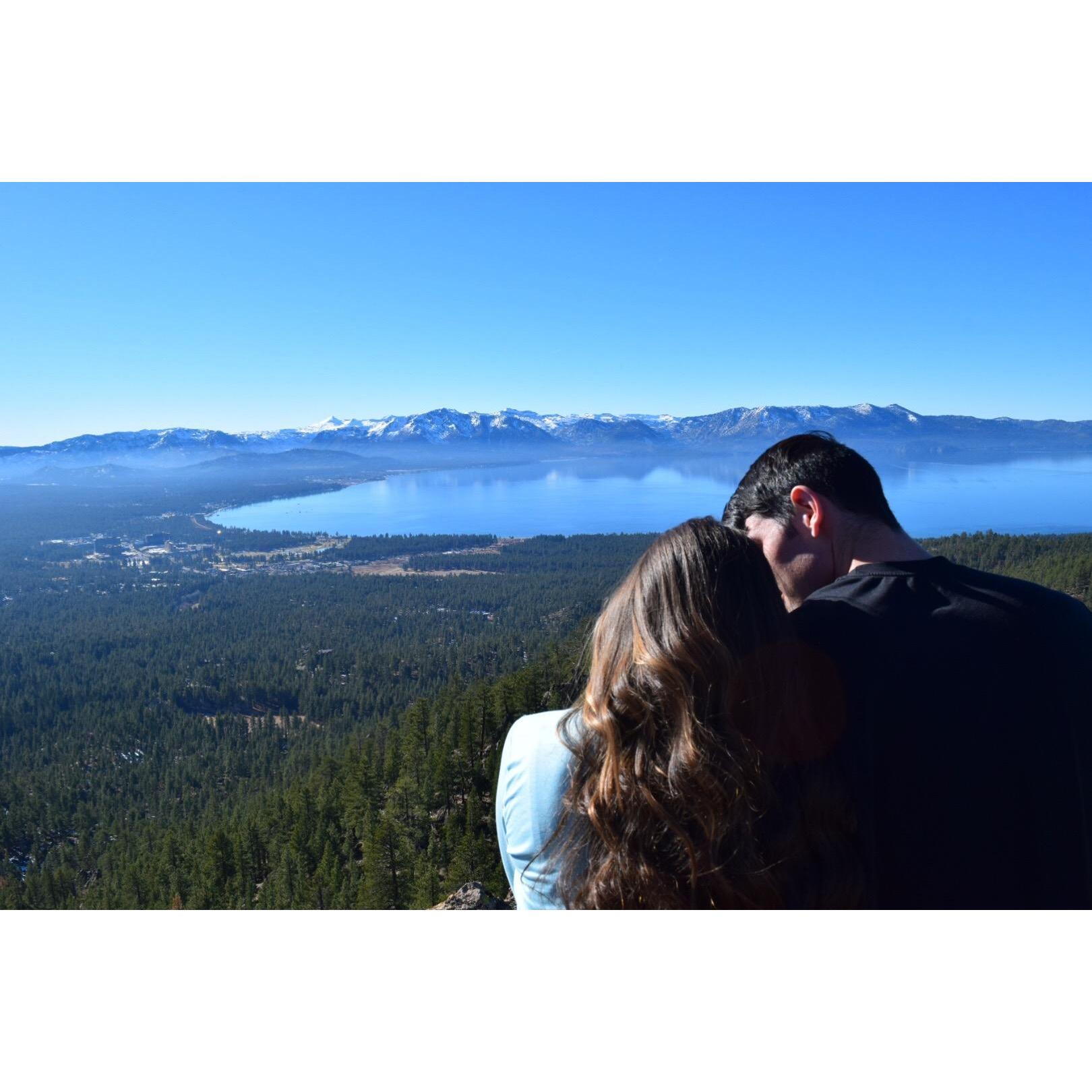 Jared and I love to hike! This is one of our favorite picture spots on the top of Lake Tahoe.