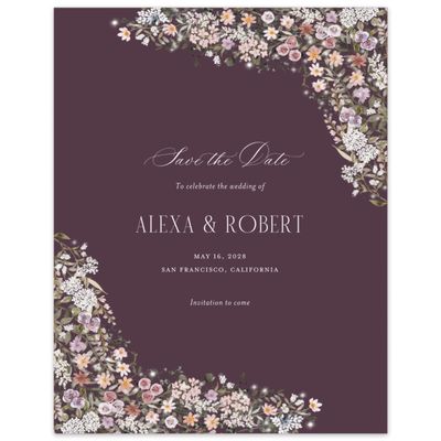 Dark Plum, Purple Wedding Digital Save the Date - Garden Gate Portrait