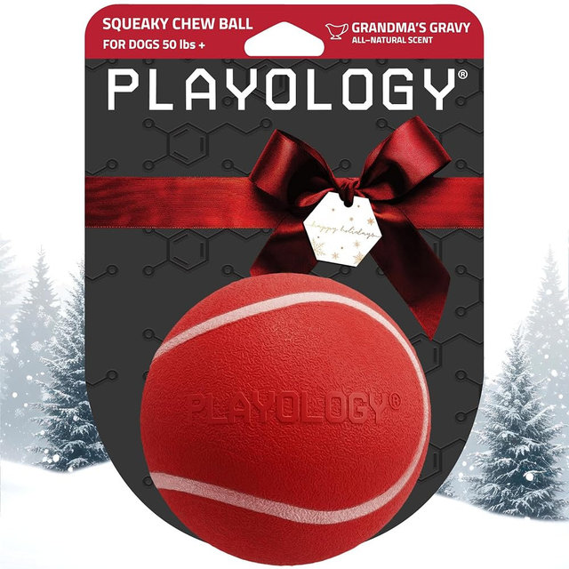 Playology Dog Toys | Squeaky Chew Ball for Large Dogs | Grandma's Gravy Scented Jumbo Dog Ball | Bouncy Floating Chew Toys for Fetch | Limited Edition Holiday Scent