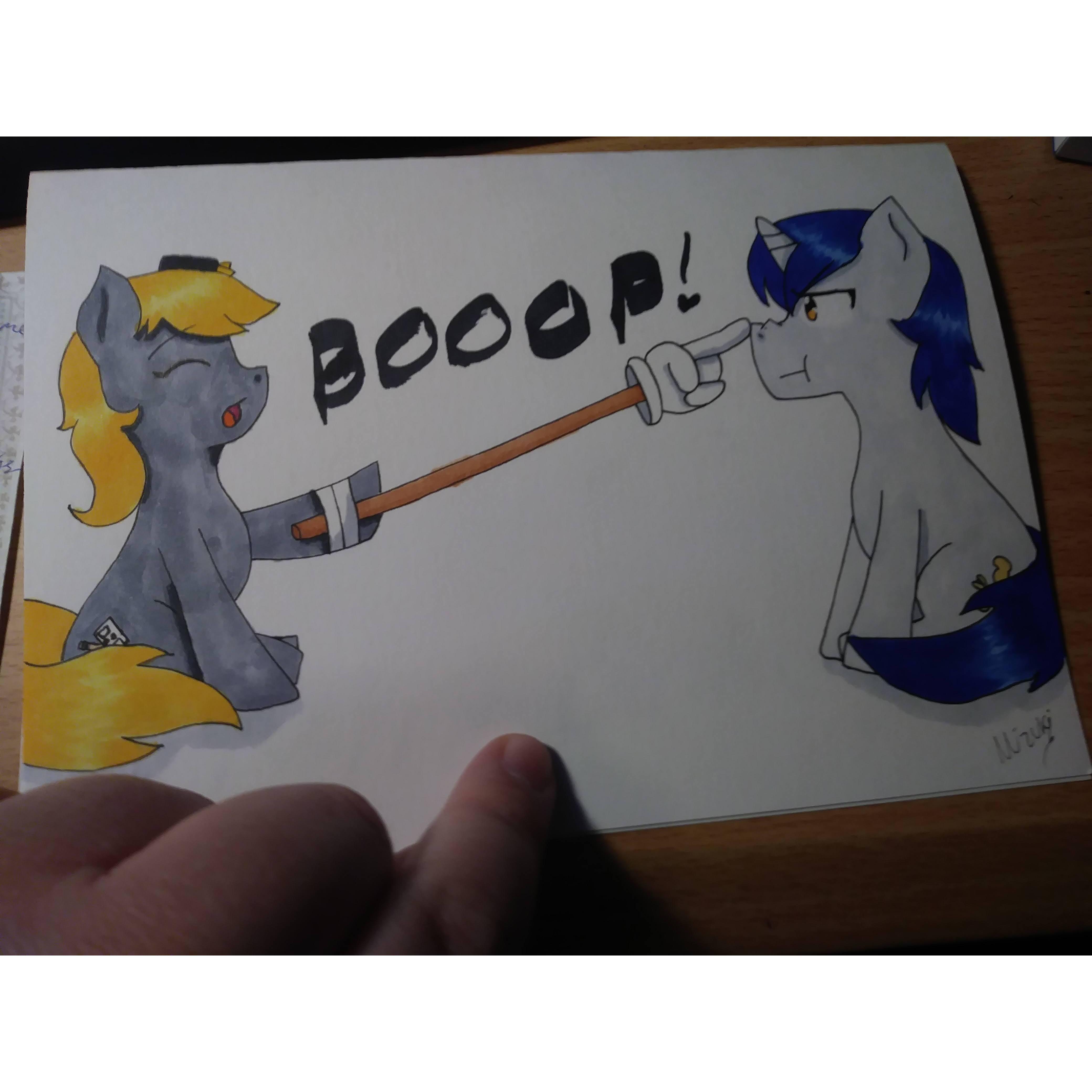 Birthday card Allison drew during the year we don't talk about saying "Just because we have to social distance at 6ft., doesn't mean I can't boop you! Happy Birthday!"