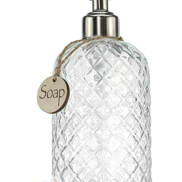 JASAI 18Oz Gem Patterned Clear Glass Soap Dispenser with Rust Proof Pump, Refillable Hand Soap Dispenser for Kitchen, Premium Bathroom Soap Dispenser for Dish Soap, Hand soap, Lotion(Clear).