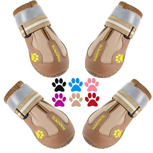 QUMY Dog Shoes for Large Dogs, Medium Dog Boots & Paw Protectors for Winter Snowy Day, Summer Hot Pavement, Waterproof in Rainy Weather, Outdoor Walking, Indoor Hardfloors Anti Slip Sole Khaki 8