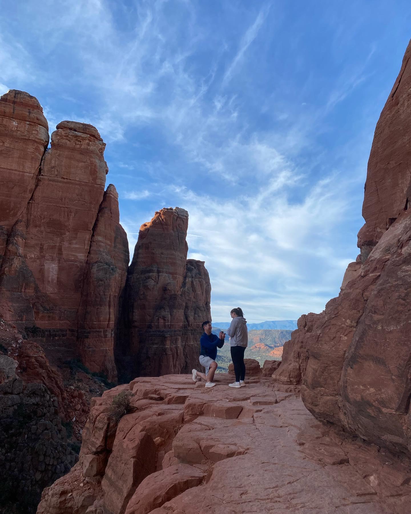 Justin proposed after a hike up Cathedral Rock in Sedona, AZ.