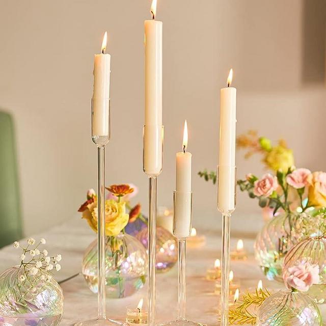 Willceka Candlestick Holders Glass for Taper; Decorative Candle Sticks Candle Holder Set of 4, for Christmas Events Party Wedding Reception Table Centerpiece Decorations