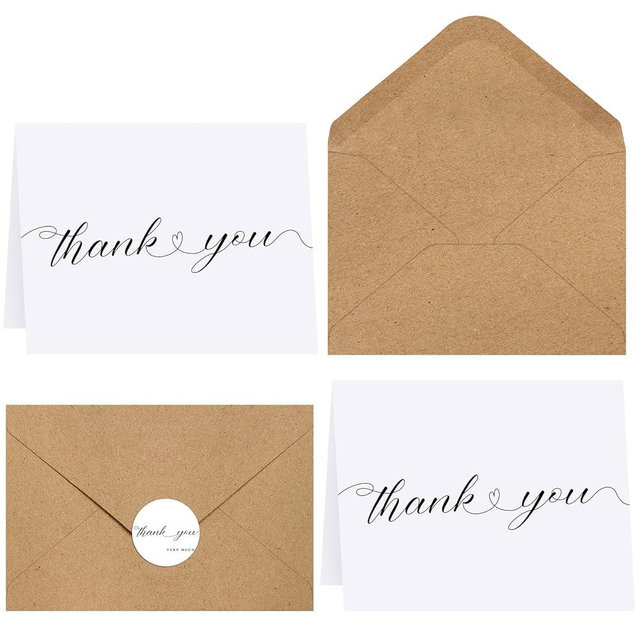 ACSTEP 100PACK Small Thank You Cards with Brow Kraft Envelopes For Business, Weddings, Bridal Shower, Baby Shower, Graduation, Funeral 4X6 inch With Sticker