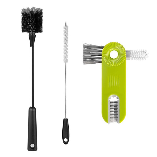 [3 Pack] Bottle Brush, 15 Inches Stainless Steel Long Handle Baby Bottle Scrub Cleaning Brushes with Straw & Lid Brushes for Sports Water Bottle, Cups, Coffee Mugs, Glasswares
