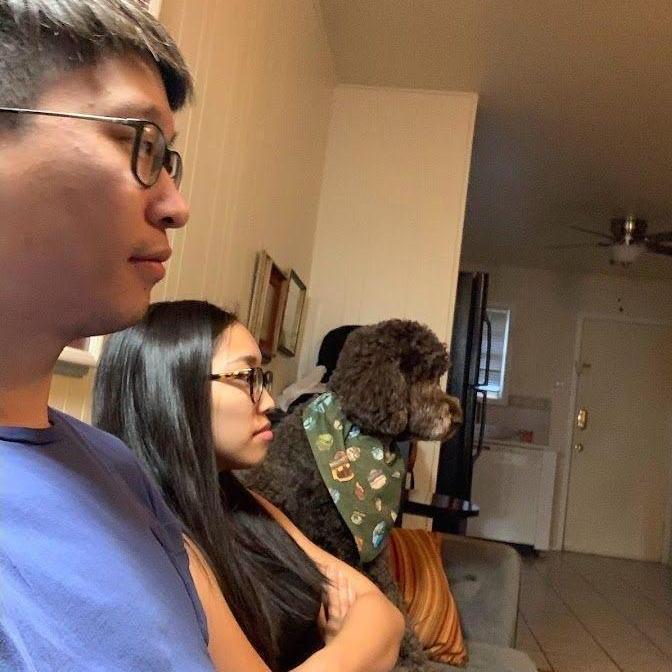 Watching the NBA finals with our dog, Mylo