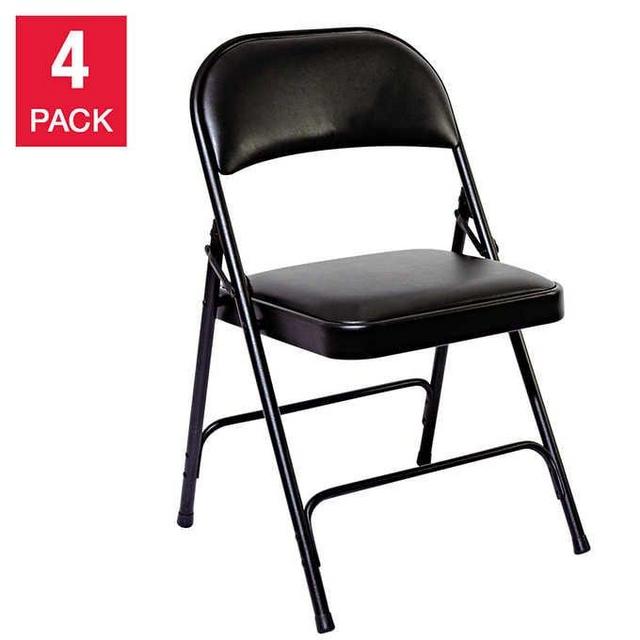Alera Steel Folding Chairs with Padded Seat, Black, 4-pack