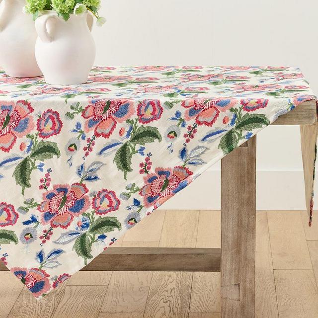Maddie Oversized Floral Embroidered Table Throw, 50x70" - Multi