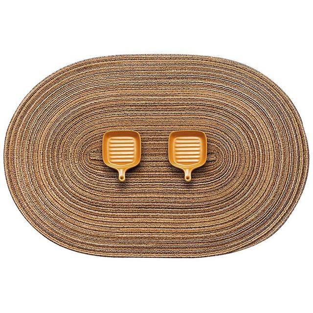AHHFSMEI Oval Braided Placemats 12x18 Inch Oval Table Mats for Dining Tables Natural Woven Heat Resistant Place mats Set of 6 (Multi Brown)