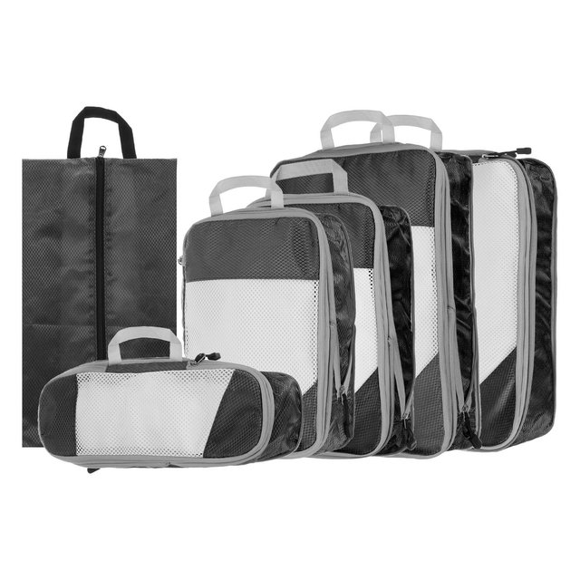 Unique Bargains Suitcases Compression Packing Cube Wear-resistant Travel Luggage Organizers Bag 6 Pcs Black