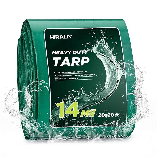 HIRALIY 14 Mil Tarp Waterproof 20x20 Feet, Thick Heavy Duty Tarp with Reinforced Grommets for Firewood, Roof, Camping, Patio, Pool, Boat, Dump Trailer