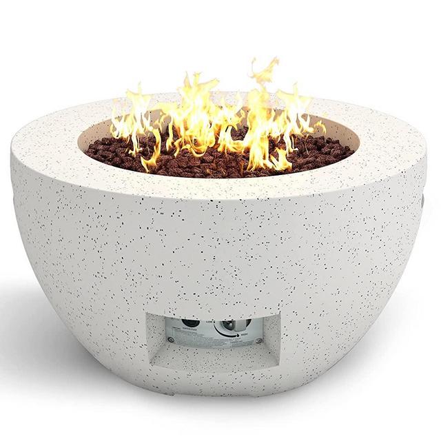 Kante 25" W Round Light Gray Concrete/Metal Outdoor Propane Gas Modern Smokeless Bowl Fire Pit Table, Patio Heater, Backyard Fireplace, Conversation Area Centerpiece Bonfire