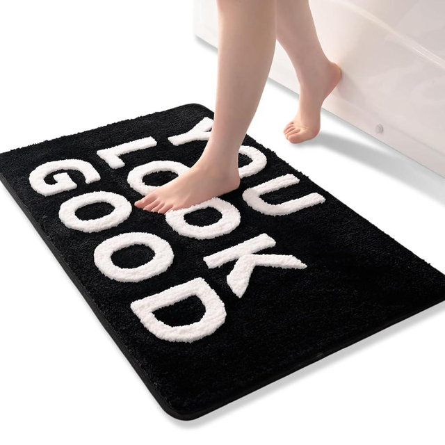 QJHOMO You Look Good Bath Mat Cute Black and White Bathroom Rugs Funny Bath Rug, Non Slip Shower Mat Cool Home Decor, Soft Microfiber Floor Carpet Washable, Super Absorbent Bathmat (16x24 inch)