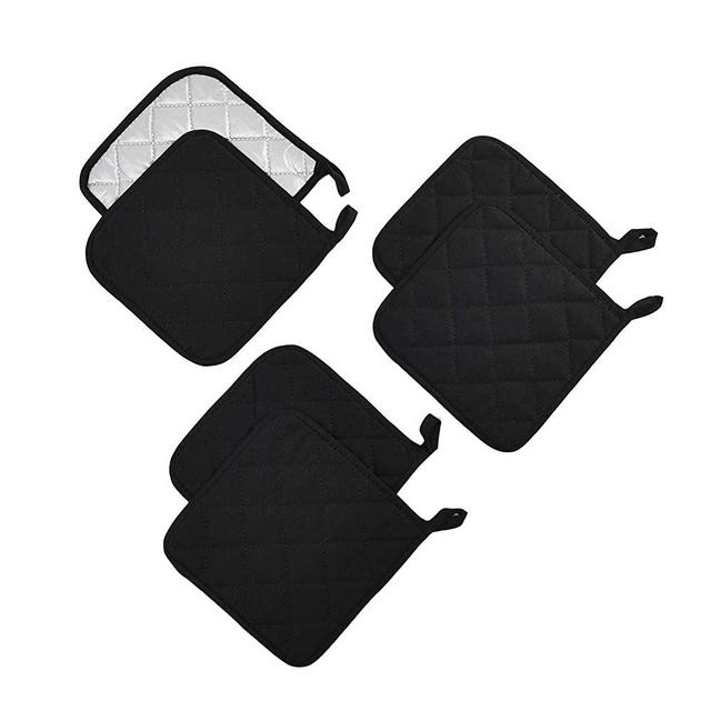 Trivets Potholders Set Kitchen Heat Resistant Pure Cotton Large Coasters Hot Pads Pot Holders Set of 6 for Everyday Cooking and Baking by 7 x 7 Inch (Black)