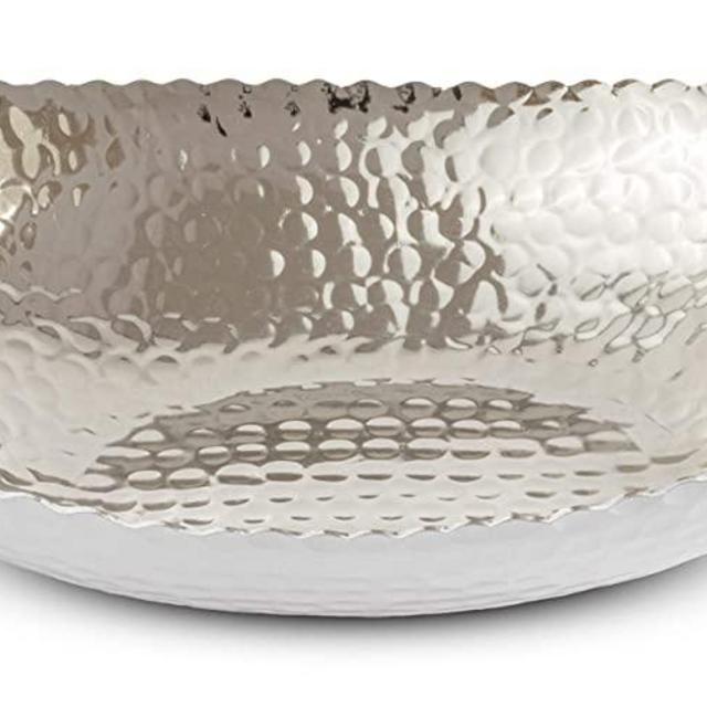 Monarch Abode Hand Hammered Modern Decorative Fruit Bowl, 12.75 x 8.75 x 3.5, White/Nickel