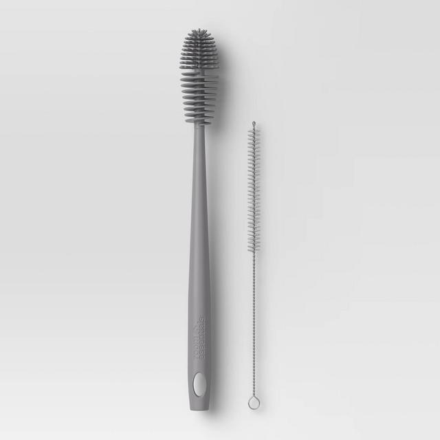 2pc Bottle Brush & Straw Brush Set (Pewter Matte)- Room Essentials™